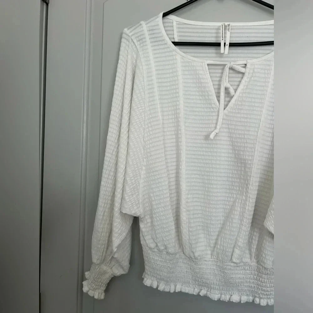 Anthropologie Rebecca smocked top puff sleeves white size small